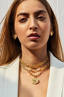 Gold Finish Textured Choker Necklace