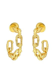 Gold Finish Textured Hoop Earrings
