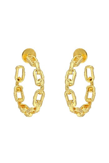 Gold Finish Textured Hoop Earrings