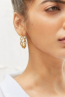 Gold Finish Textured Hoop Earrings