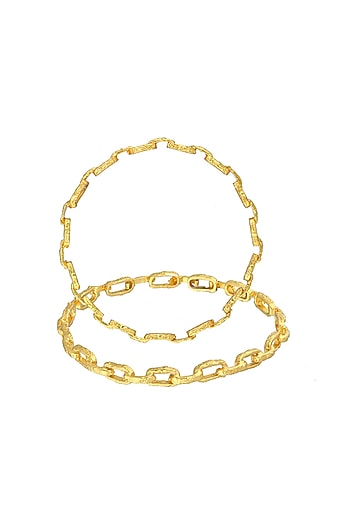 Gold Finish Textured Bangles (Set of 2)