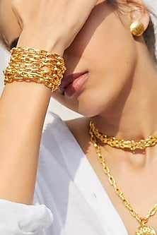 Gold Finish Textured Bangles (Set of 2)
