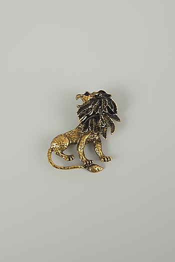 Gold Finish Lion Embellished Brooch