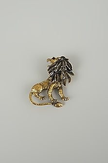 Gold Finish Lion Embellished Brooch