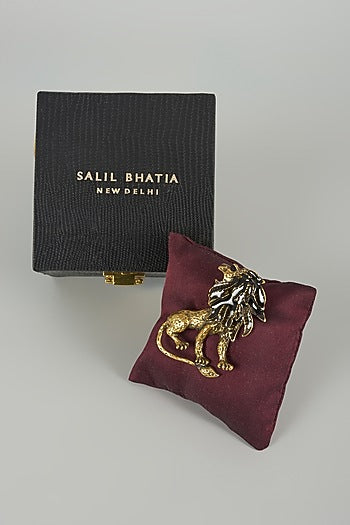 Gold Finish Lion Embellished Brooch