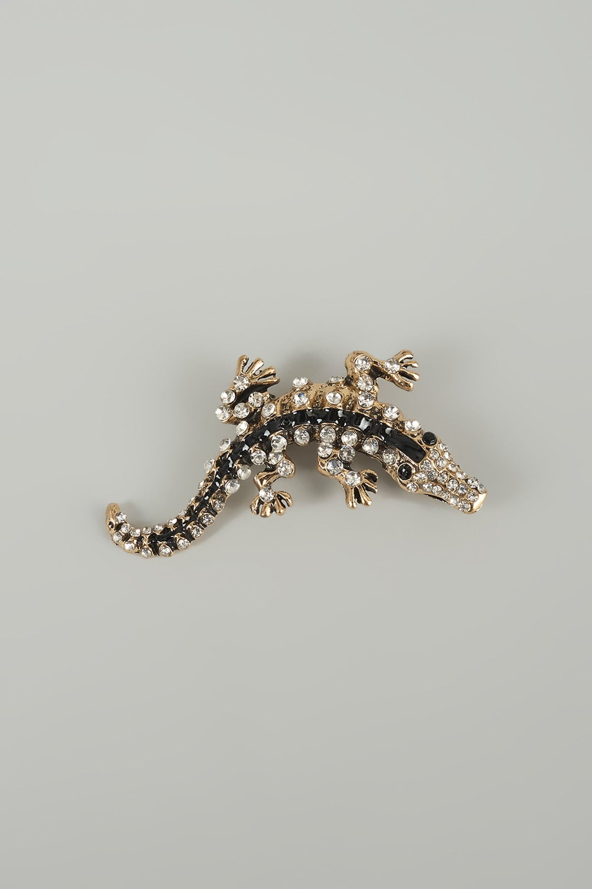 Silver Finish Embellished Crocodile Brooch