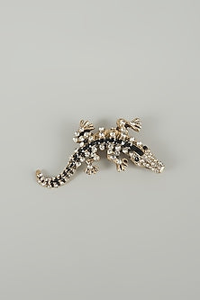 Silver Finish Embellished Crocodile Brooch