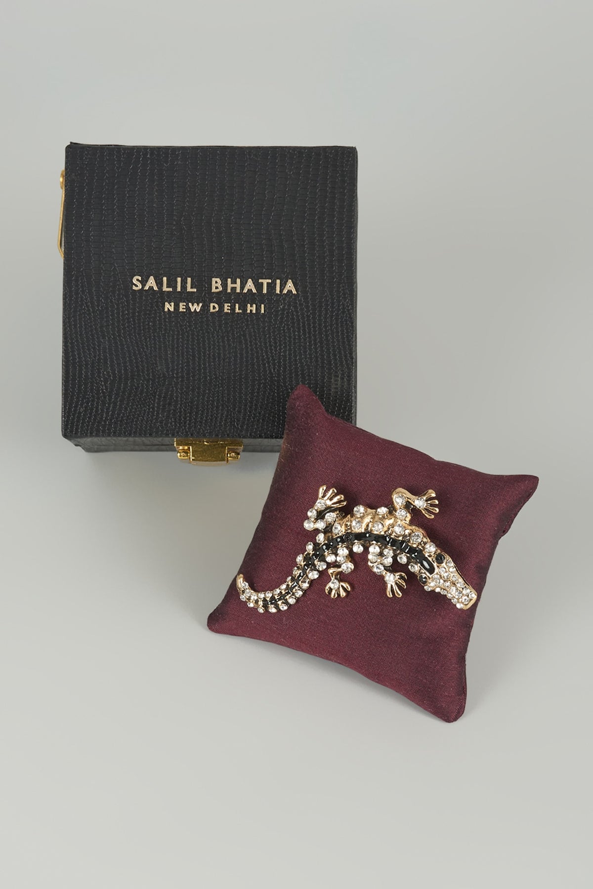 Silver Finish Embellished Crocodile Brooch