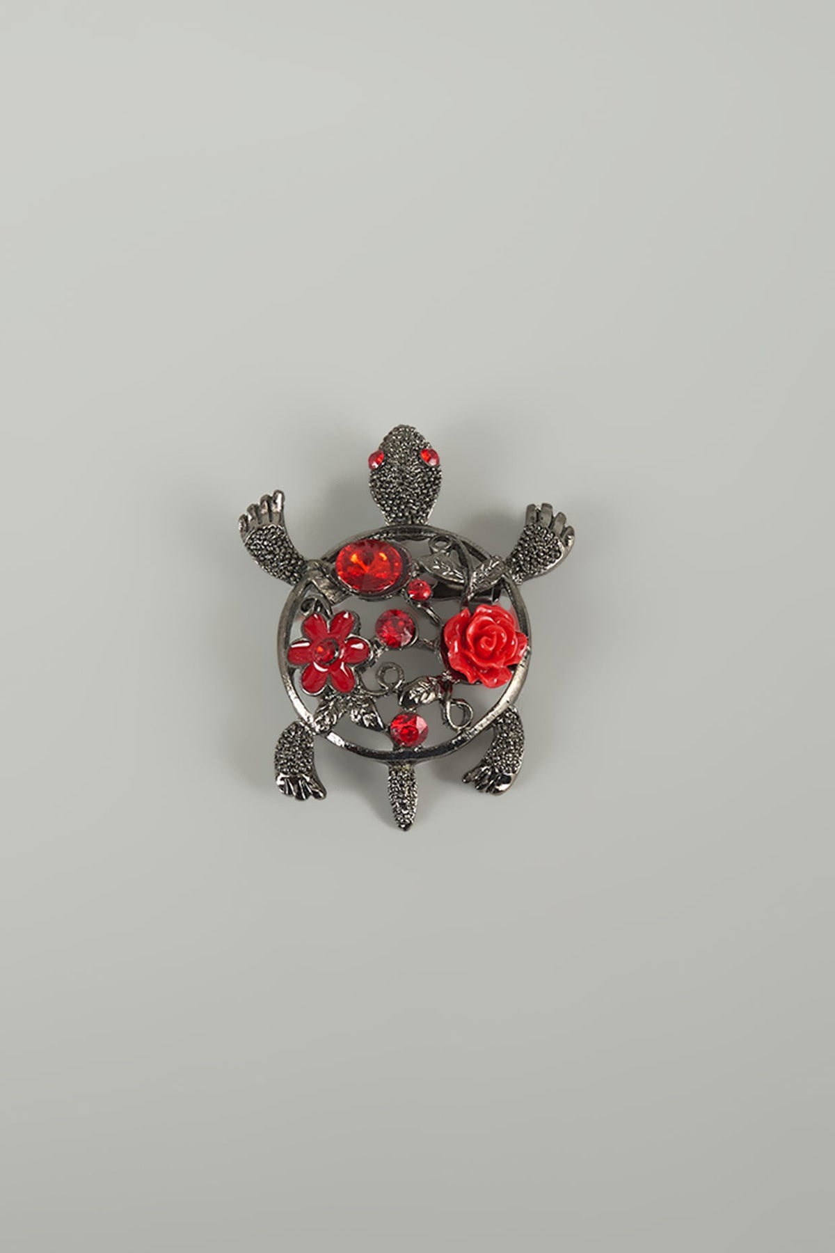 Gunmetal Finish Turtle Embellished Brooch