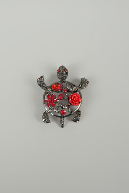 Gunmetal Finish Turtle Embellished Brooch