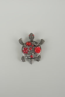 Gunmetal Finish Turtle Embellished Brooch