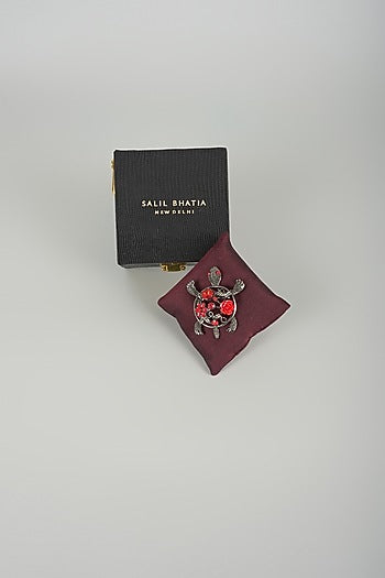 Gunmetal Finish Turtle Embellished Brooch