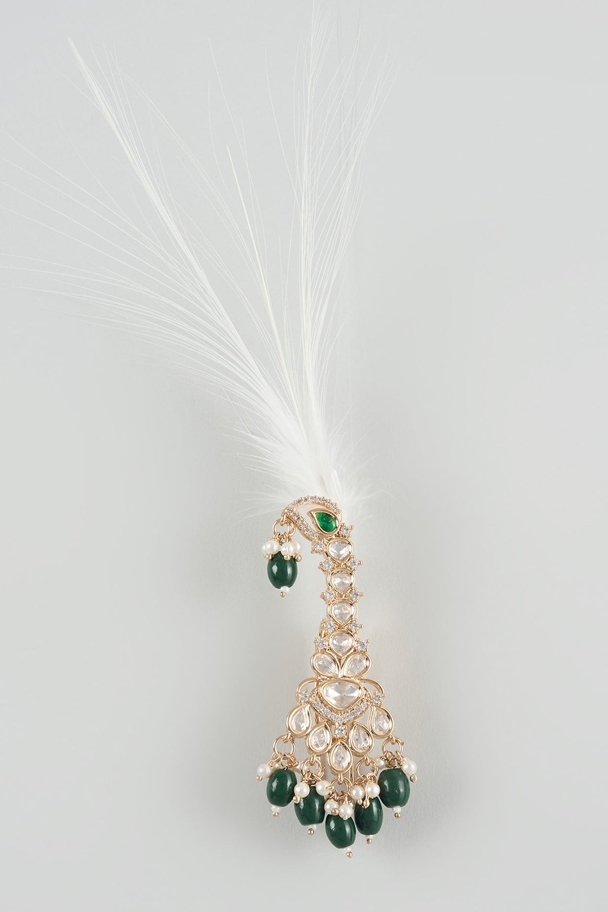 Gold Finish Kundan Polki & Emerald Feather Kalangi