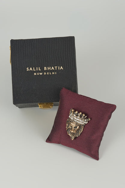Antique Finish Embellished Lion Brooch