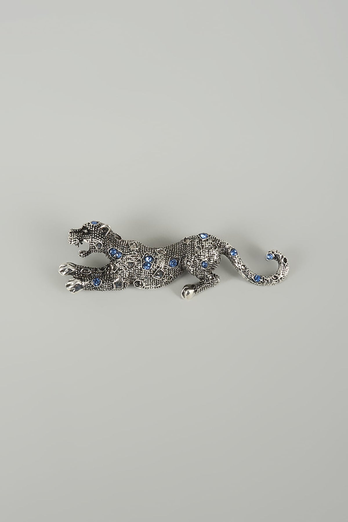 Silver Finish Embellished Panther Brooch