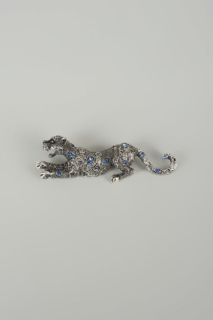 Silver Finish Embellished Panther Brooch
