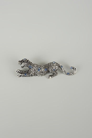 Silver Finish Embellished Panther Brooch