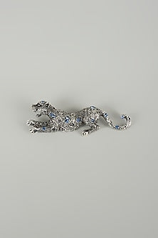 Silver Finish Embellished Panther Brooch
