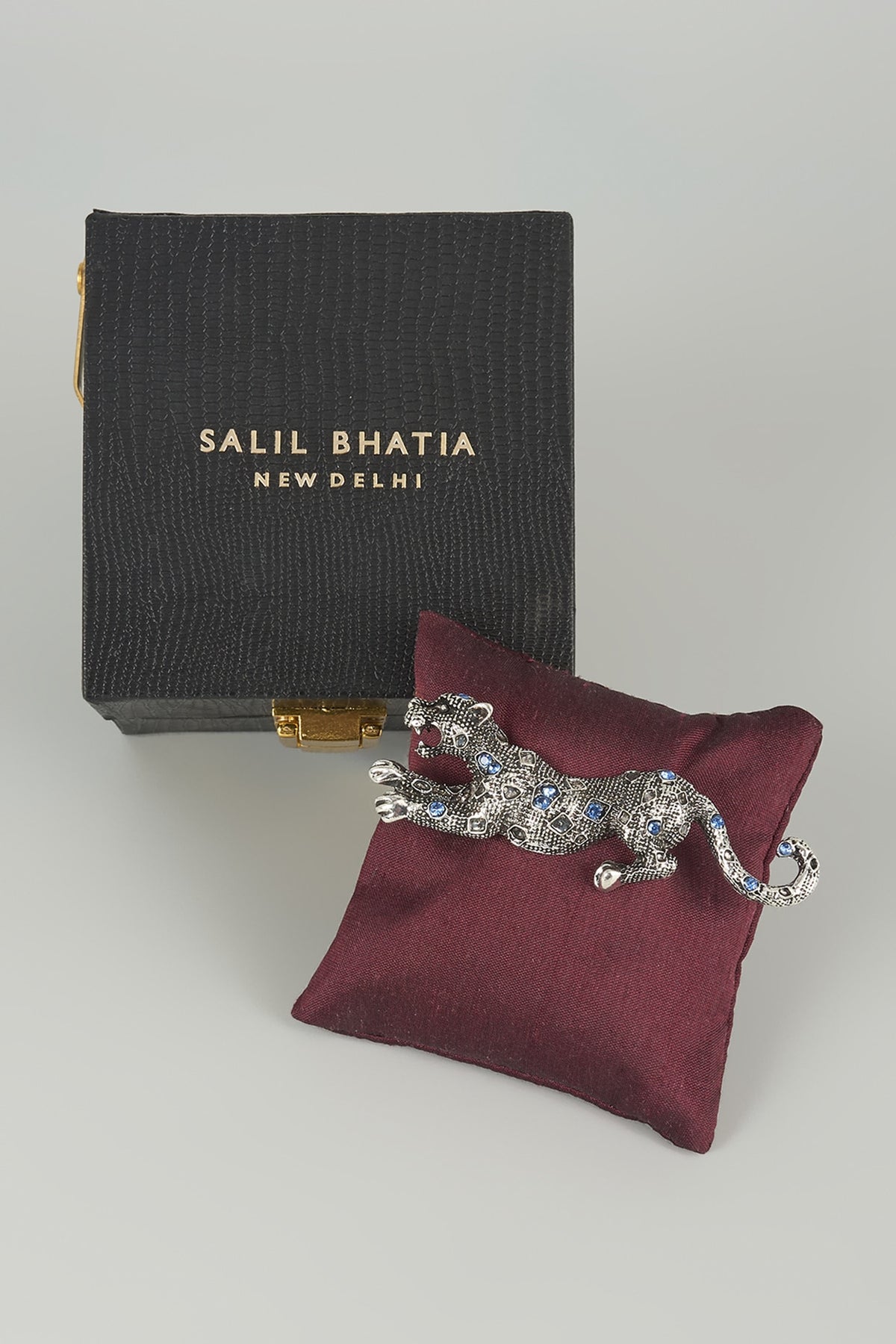 Silver Finish Embellished Panther Brooch