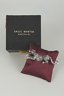 Silver Finish Embellished Panther Brooch