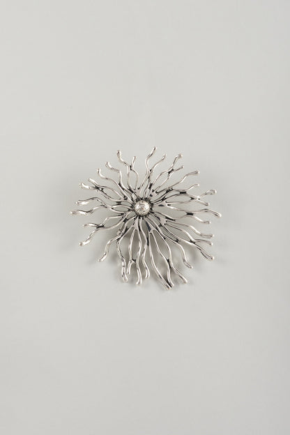 Silver Finish Embellished Floral Burst Brooch