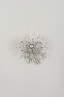 Silver Finish Embellished Floral Burst Brooch