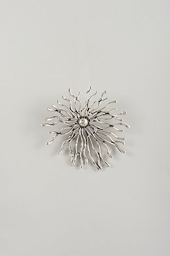 Silver Finish Embellished Floral Burst Brooch