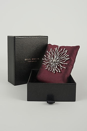 Silver Finish Embellished Floral Burst Brooch