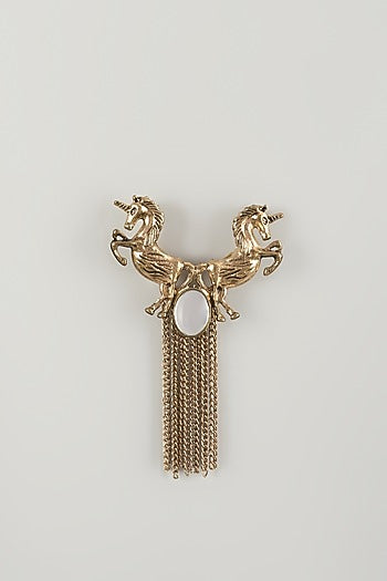 Gold Finish Embellished Unicorn Crest Brooch
