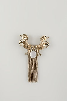 Gold Finish Embellished Unicorn Crest Brooch