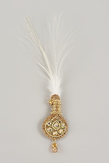 Soft Gold Semi-Precious Kundan & Pearl Feather Kalangi