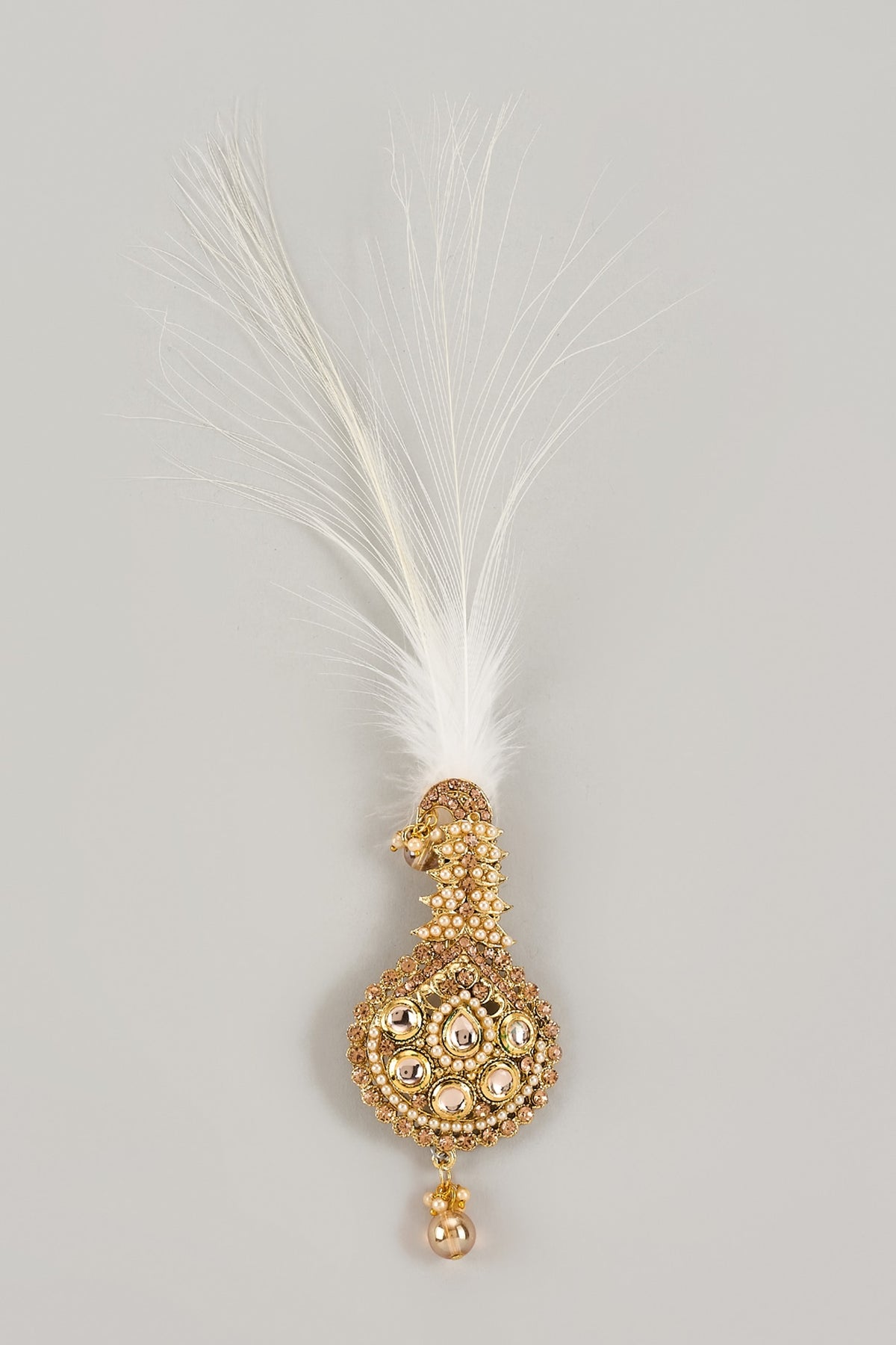 Soft Gold Semi-Precious Kundan & Pearl Feather Kalangi