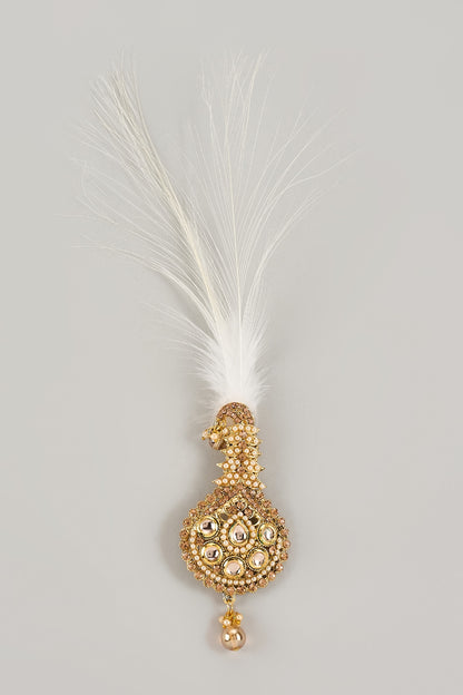 Soft Gold Semi-Precious Kundan & Pearl Feather Kalangi