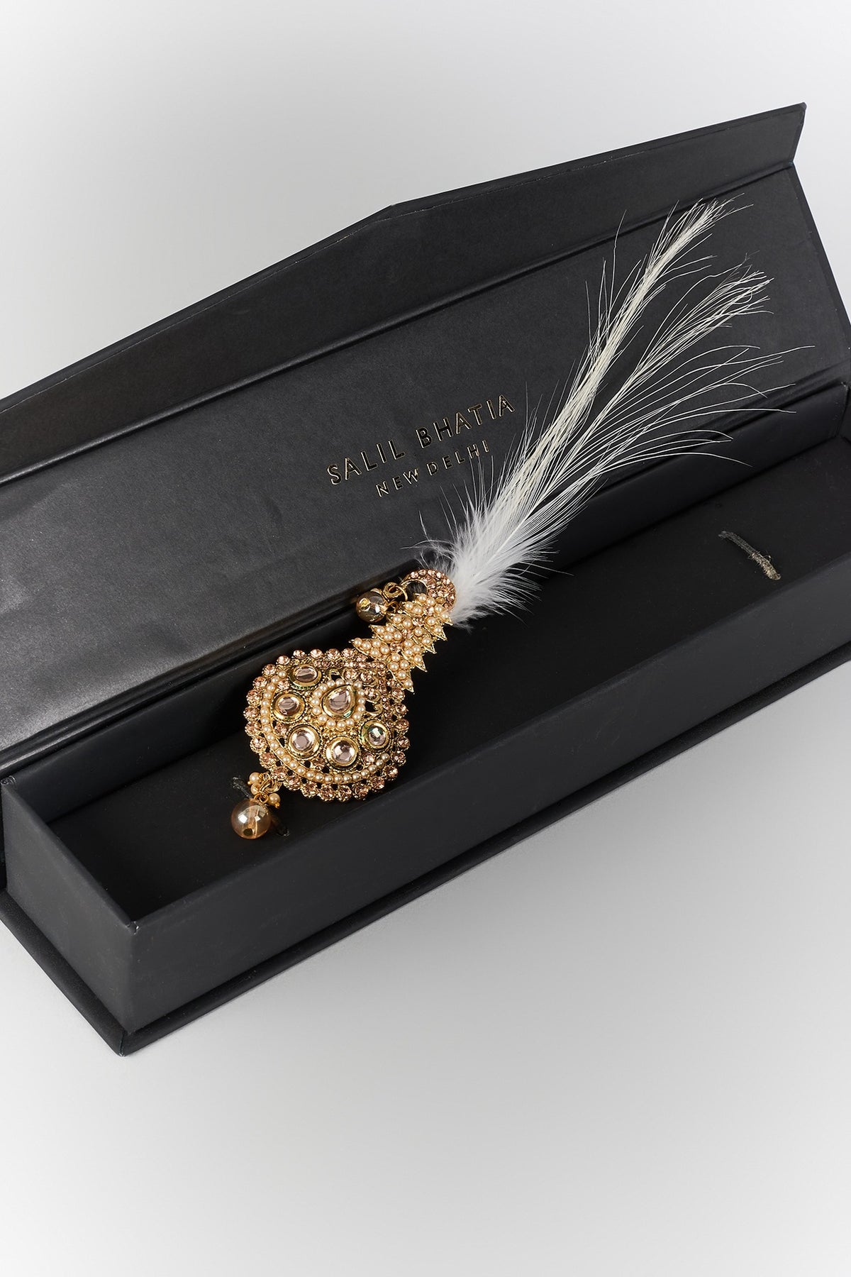 Soft Gold Semi-Precious Kundan & Pearl Feather Kalangi
