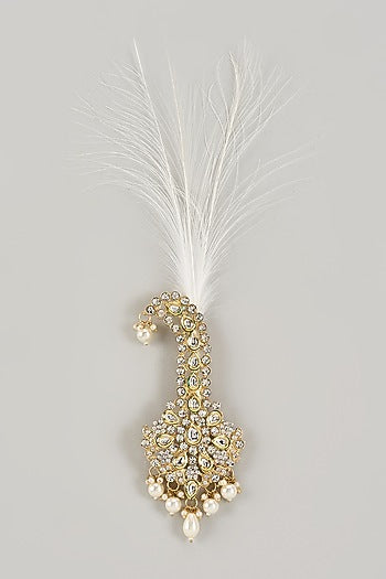 Soft Gold Semi-Precious Kundan & Pearl Feather Kalangi