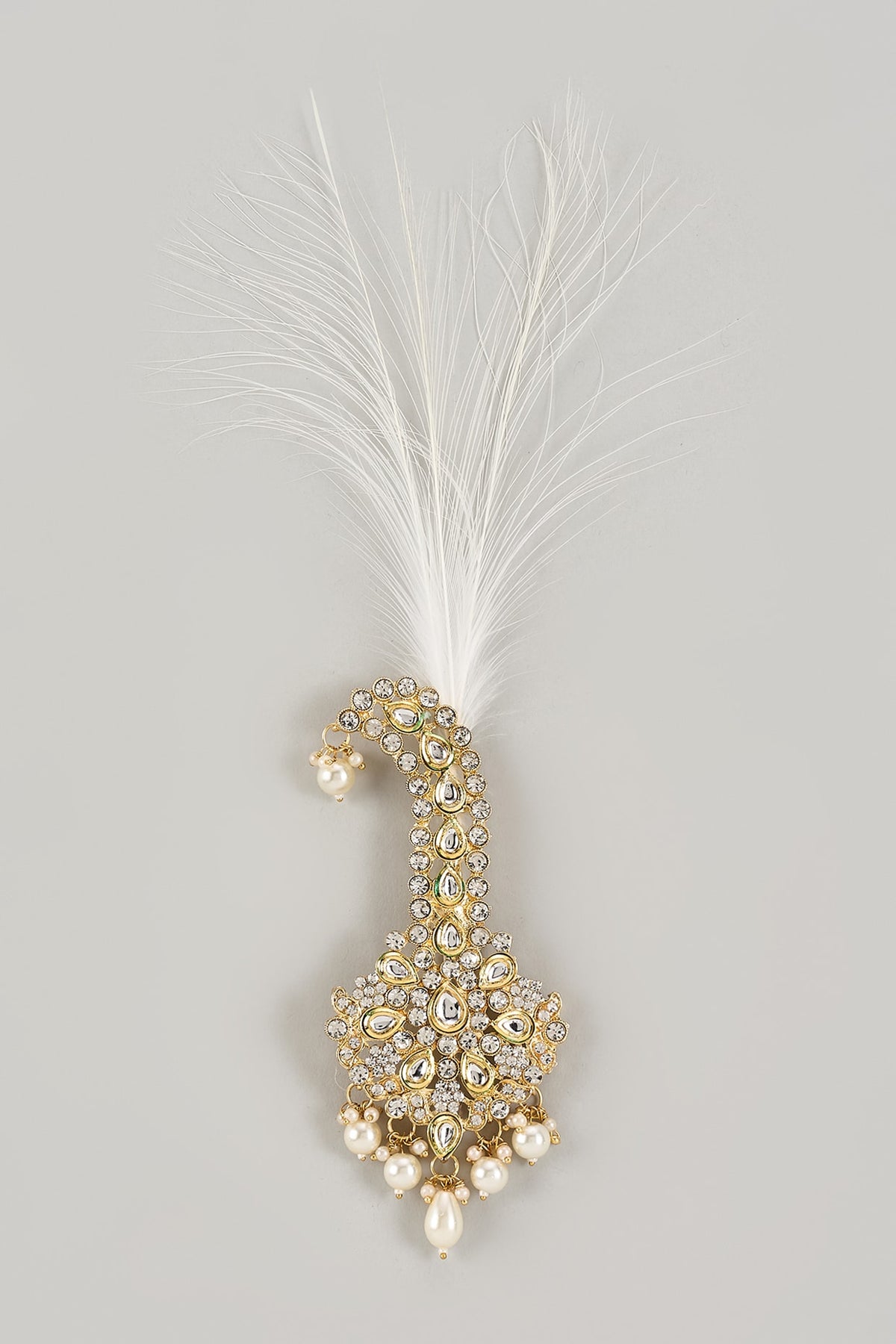 Soft Gold Semi-Precious Kundan & Pearl Feather Kalangi