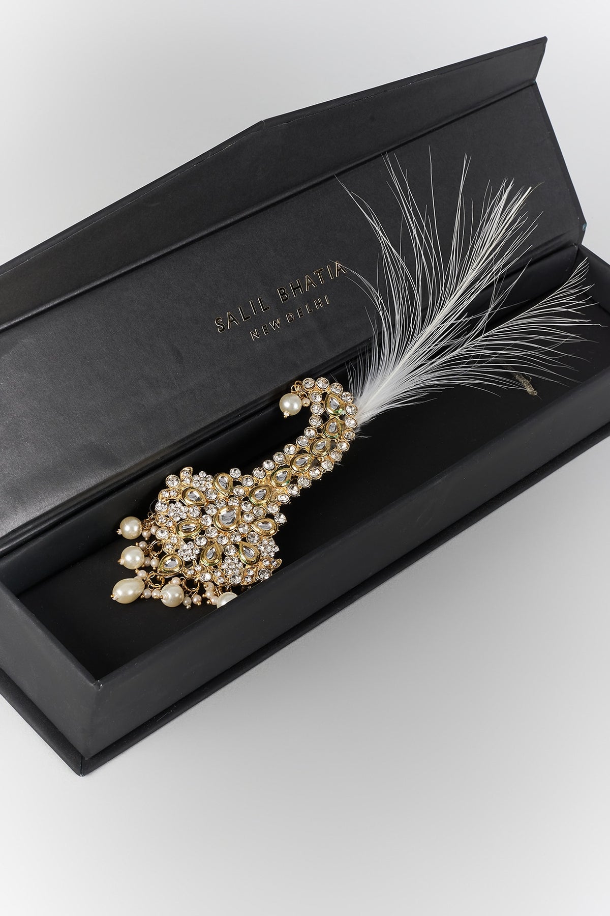 Soft Gold Semi-Precious Kundan & Pearl Feather Kalangi