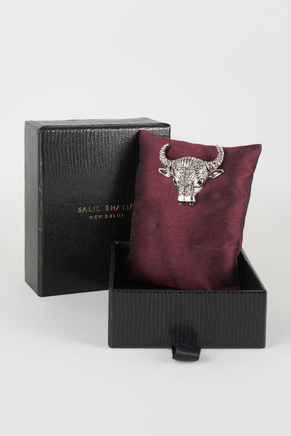 Silver Finish Raging Bull Brooch