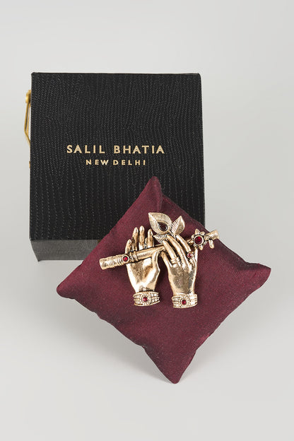 Gold Finish Bansuri Brooch