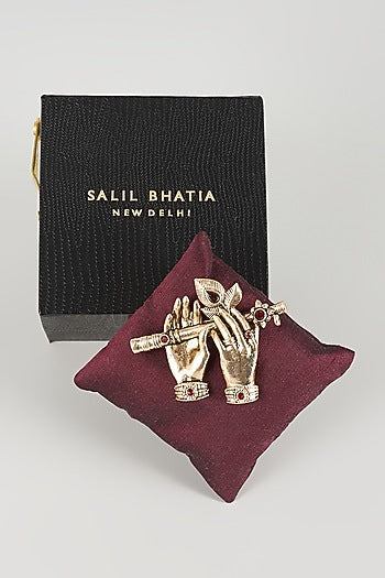 Gold Finish Bansuri Brooch