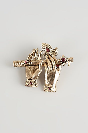 Gold Finish Bansuri Brooch