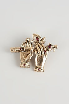 Gold Finish Bansuri Brooch