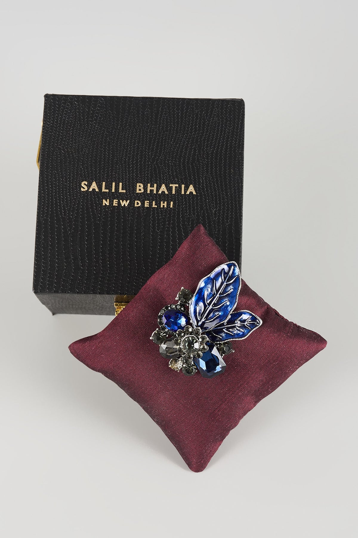 Silver Finish Royal Blue Bouquet Brooch