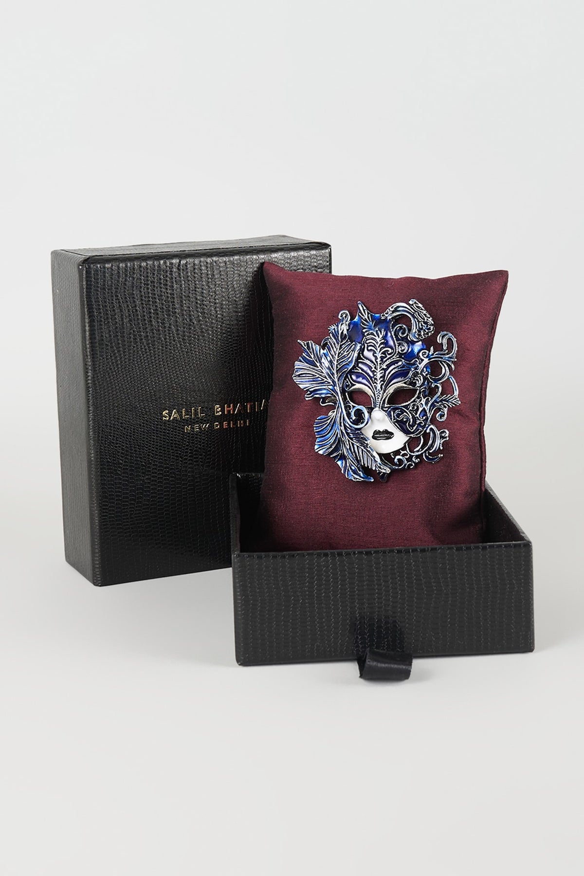 Silver Finish Royal Blue Masquerade Brooch