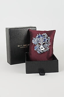 Silver Finish Royal Blue Masquerade Brooch