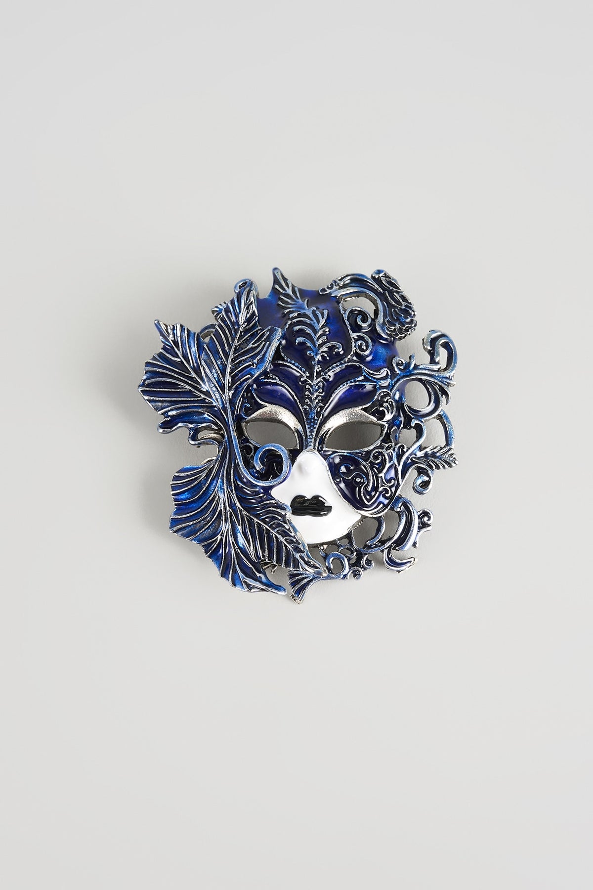 Silver Finish Royal Blue Masquerade Brooch
