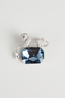 Silver Finish Jewelled Panther Brooch