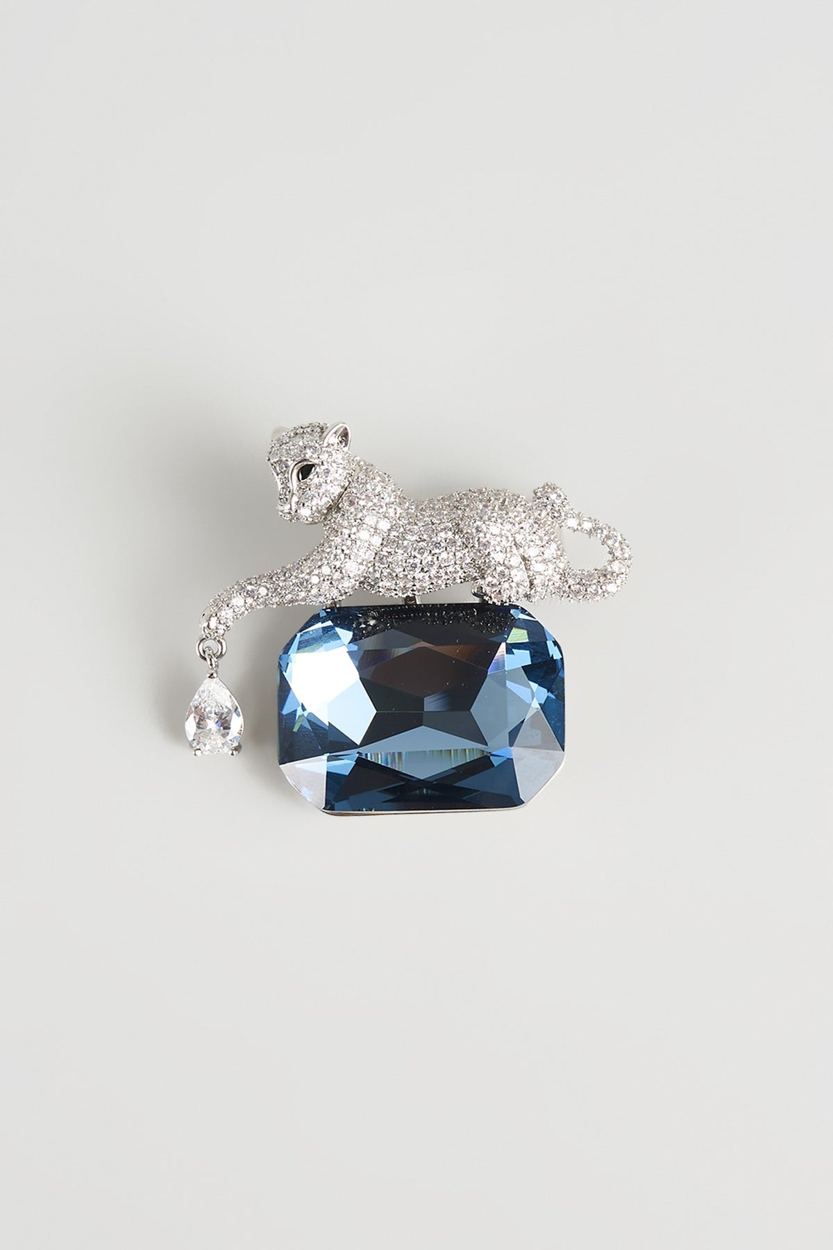 Silver Finish Jewelled Panther Brooch