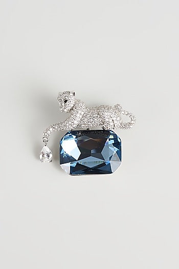 Silver Finish Jewelled Panther Brooch
