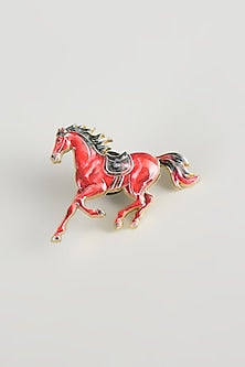 Gold Finish Crimson Race Horse Brooch